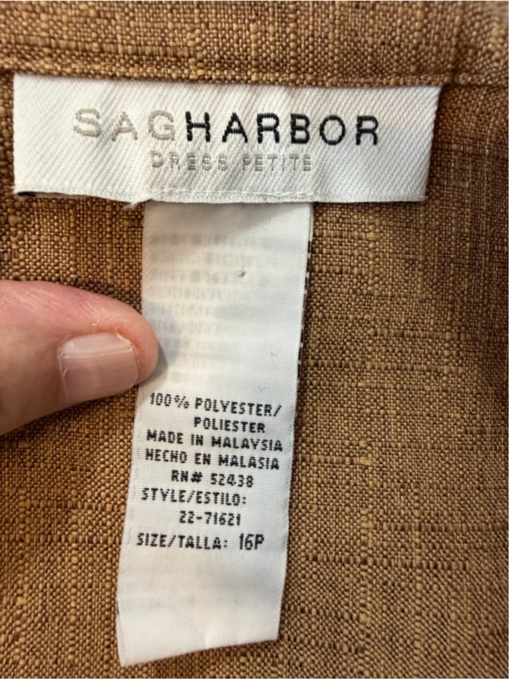 Vintage Sag Harbor Petite 16P Tan 2 Pc Pantsuit Blazer Pants Career Office Set - Picture 11 of 11
